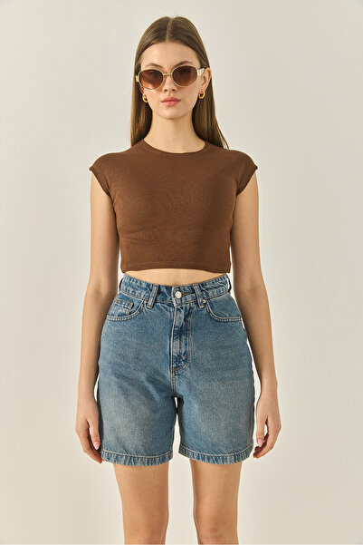 Bianco Lucci Women's High Waist Pocket Detailed Relaxed Cut Denim Shorts 292 60283267