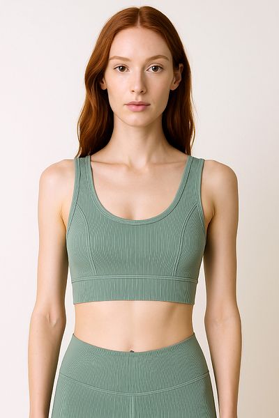 HNX Thick Strap Recovery Ripped Sports Bustier |   Oil Green