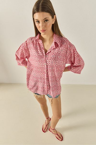 Bianco Lucci Women's V-Neck Half Sleeve Patterned Printed Shirt 6652 60283258