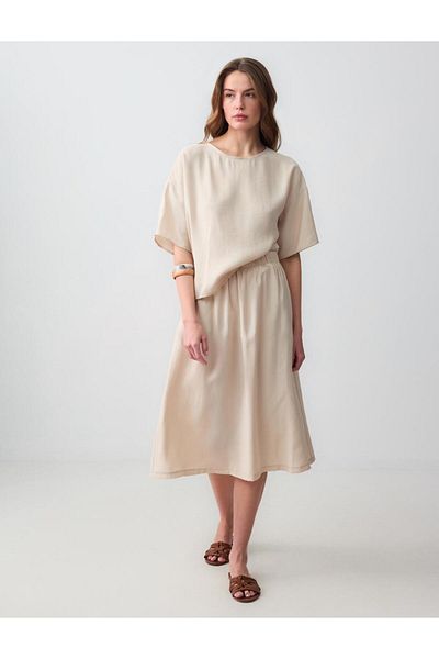 Jimmy Key Mink Relaxed Cut Short Sleeve Round Neck Modal Woven Blouse