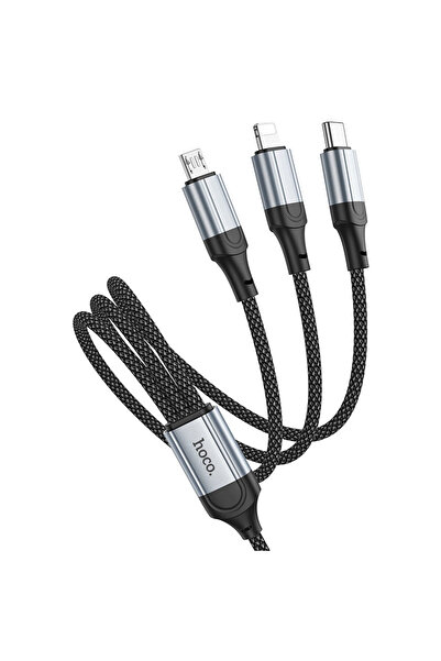 REDz Accessories Καλώδιο 3 κεφαλών, Hoco X102 Fresh, 1m, βύσμα USB σε 3 υποδοχές, 2.4A, πλεγμένο ύφασμα, μαύρο