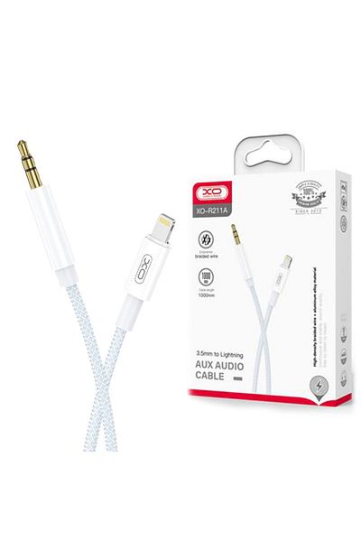 REDz Accessories Auxiliary Audio Cable, Lightning to 3.5mm Jack, Model XO NB-R211A, Braided Textile, White