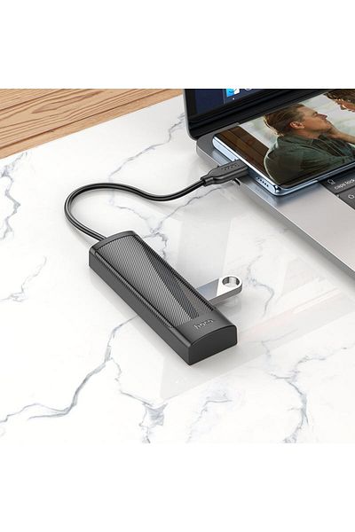 REDz Accessories Adaptor Hub USB cu 4 porturi, Hoco HB41, Lungime 0,2 m, Conector Type-C, Suportă 480 Mbps, Negru