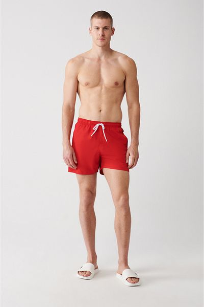 Avva Men's Red Quick Drying Printed Standard Size Swimsuit Swim Shorts E003802