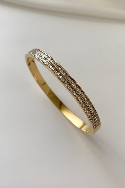 SilverStone Double Row Baguette Stone Steel Clamp Bracelet