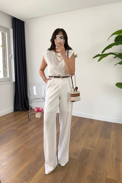 BİRCANÇİL Md Alice White Padding Detailed Linen Lined Suit