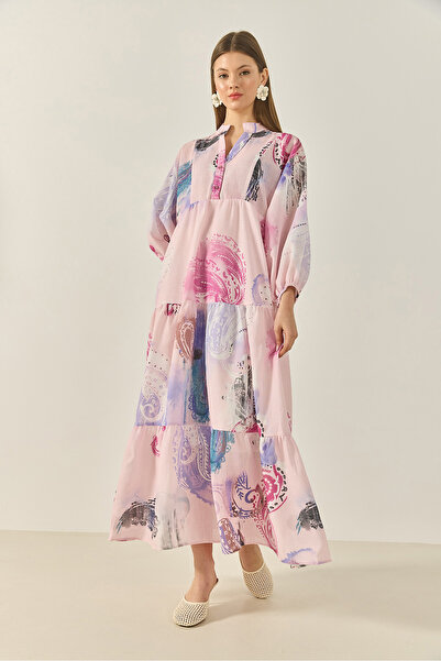 Bianco Lucci Rochie lungă de in pentru femei, cu decolteu în V, căptușită, cu volan, 3032 60283274