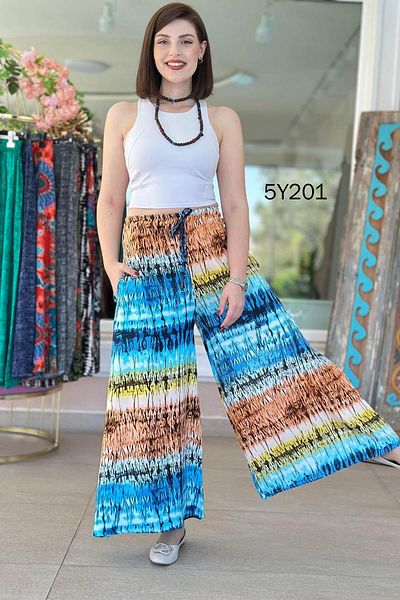 İnce Topuk Patterned Viscose Wide Leg Trousers 5Y201