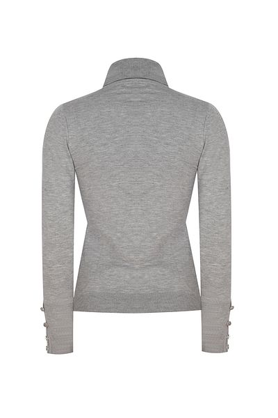 Perspective Tricotaj Slim Fit Mărime Standard Mânecă falsă Pulover gri cu gât țesut