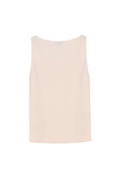 Perspective Farewell Regular Fit Standard Size Zero Sleeve V-Neck Beige Blouse