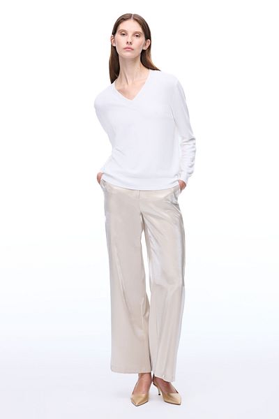 Perspective Knitwear Comfortable Fit Standard Size Fitting Sleeve V-Neck Ecru Sweater