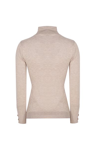 Perspective Knitwear Slim Fit Standard Size False Sleeve Turtleneck Ecru Sweater