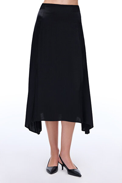 Perspective Black Safira Regular Fit High Waist Midi Length Skirt