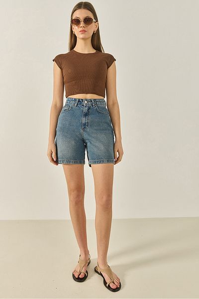 Bianco Lucci Damen-Jeansshorts mit hoher Taille und Taschendetail und entspannter Passform 292 60283267