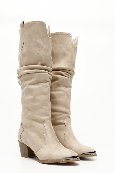GÖNDERİ(R) Women / Girls Mink Suede Pointed Toe Heeled Bellows Western Cowboy Daily Women's Boots 32241