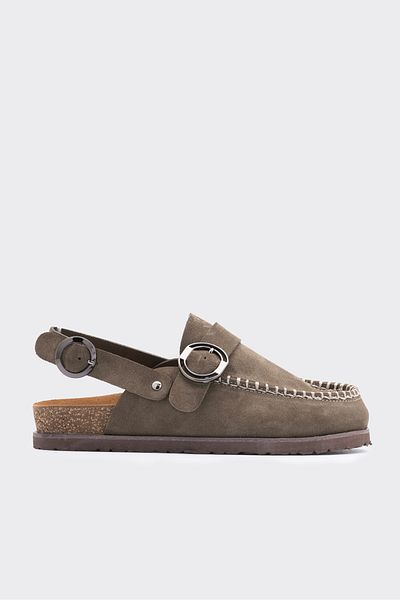 SHOEMARK Galli Khaki Suede Strappy Closed Toe Women's Sandals