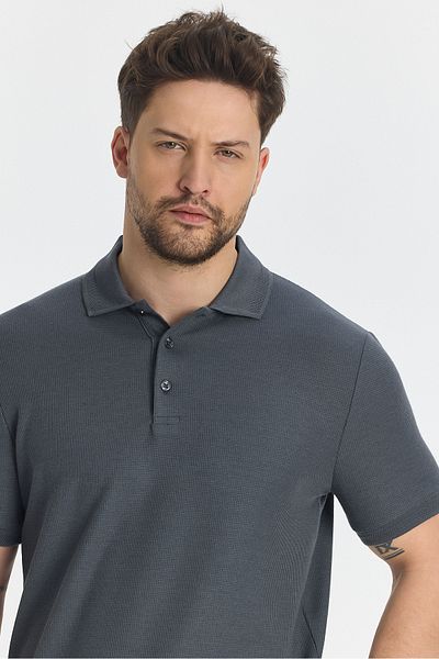 Frappoli Ανδρικό μπλουζάκι με γιακά πόλο Walfer - Anthracite, Lycra Cotton, Λεπτομέρεια πέτο, Slim Fit, Χωρίς κάμψη