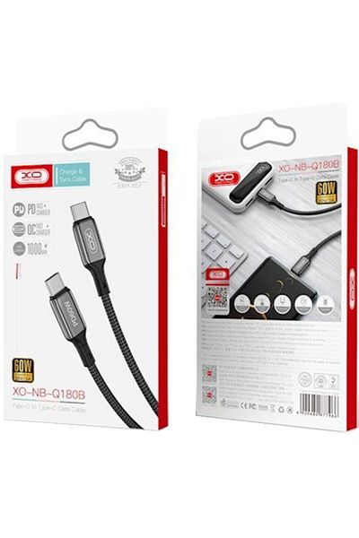 REDz Accessories Cablu XO-NB-Q180B, Tip-C la Tip-C, 1m, Compatibil cu iPhone 15/16 și Android, 60W, Negru