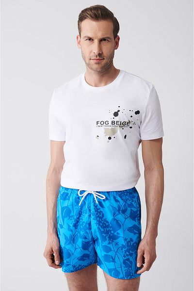 Avva Grün-blaue, schnell trocknende, bedruckte Badeshorts für Herren E 003802