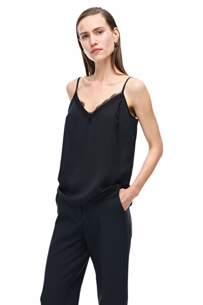 Perspective Farewell Regular Fit Standart Boy Askılı V-Yaka Siyah Bluz