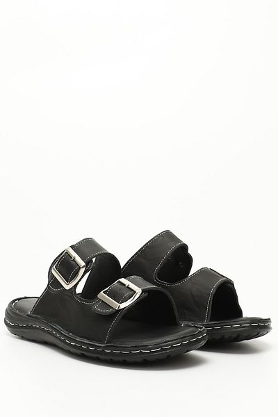 GÖNDERİ(R) Men's Black Genuine Leather Comfort Slippers