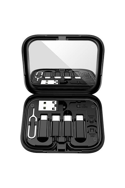 REDz Accessories Set adaptor multiplu Hoco U114, suport telefon, cablu încărcare, cutie depozitare, negru