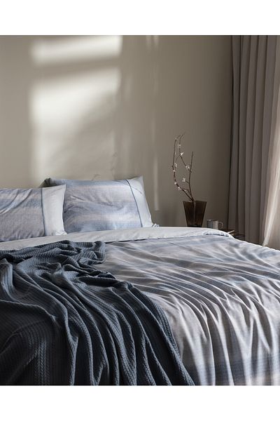 Madame Coco Candide Single 100% bumbac Madame Coco Crep Printed Duvet Cover Set - Albastru