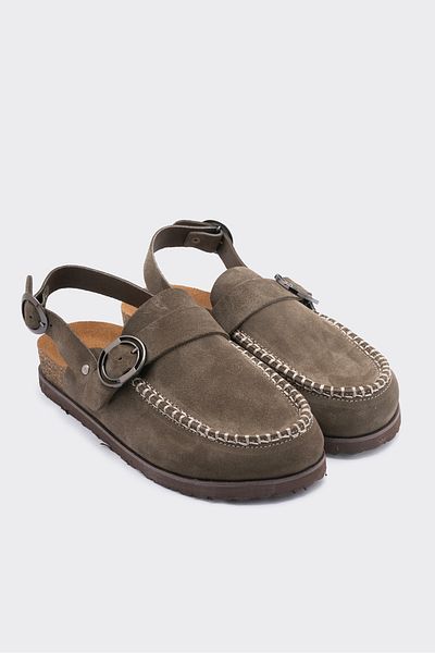 SHOEMARK Galli Khaki Suede Strappy Closed Toe Women's Sandals