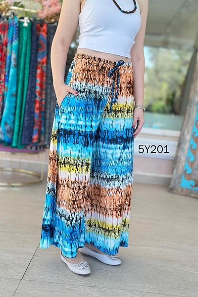 İnce Topuk Patterned Viscose Wide Leg Trousers 5Y201