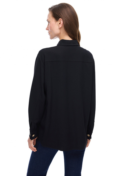 Perspective Μαύρο πουκάμισο με γιακά με χαμηλό μανίκι Seras Regular Fit Standard Size