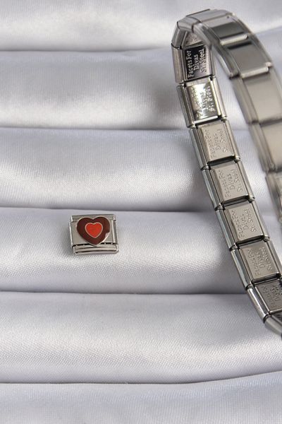 Skygo 316L Steel Silver Color Brown Heart Engraved Nomination Charm - Tj-Bc1018