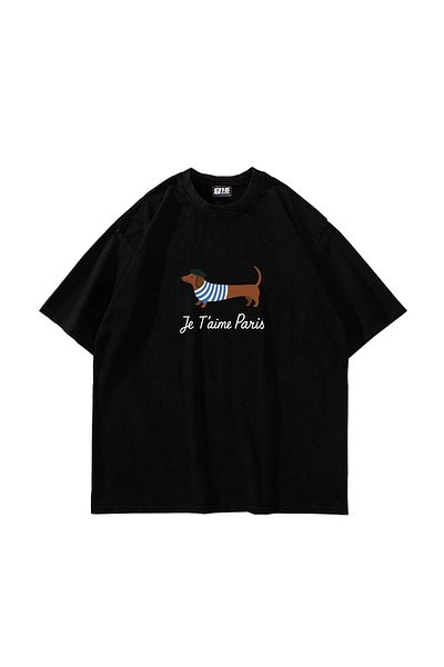 Sekizbiraltı Μαύρο μπλουζάκι Je T'aime Paris με στάμπα Oversize Unisex