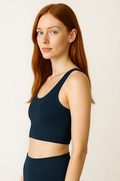 HNX Thick Strap Recovery Ripped Sports Bustier |   Navy Blue