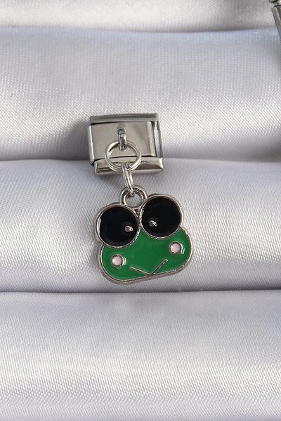 Skygo 316L Steel Silver Color Dangle Green Frog Figure Nomination Charm - Tj-Bc1071