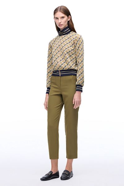 Perspective Alcors Slim Fit Geometric Pattern Standard Size False Sleeve Half Stand Collar Green Coat