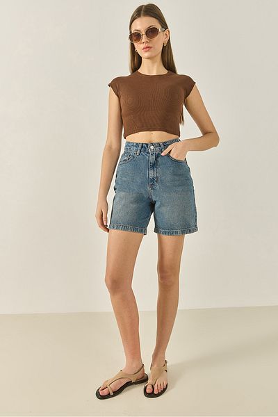 Bianco Lucci Damen-Jeansshorts mit hoher Taille und Taschendetail und entspannter Passform 292 60283267
