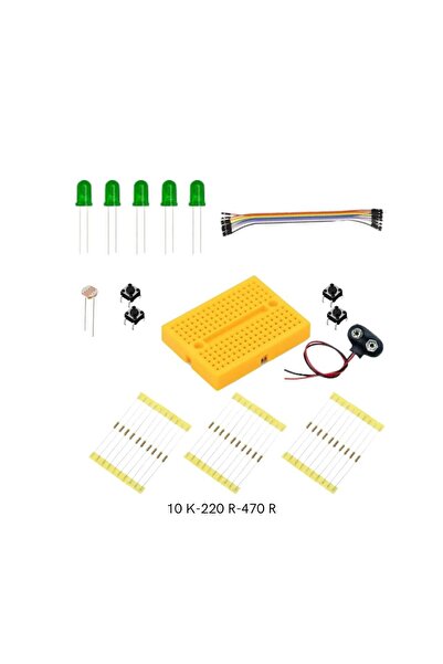 Fapatech Temel Elektronik Arduino Bileşenler Seti - LED,LDR,Mini Breadbord , Direnç 10K ,220,470 Seti