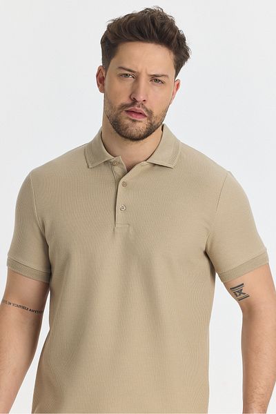 Frappoli Ανδρικό μπλουζάκι Walfer μπεζ Lycra βαμβακερό με λεπτομέρεια Slim Fit που δεν μπορεί να κουλουριάσει με γιακά πόλο