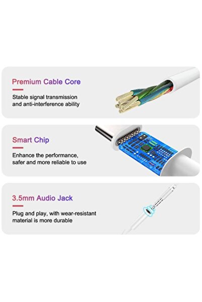 REDz Accessories Adaptor pentru căști, iPhone/Samsung/Huawei, mufă de 3,5 mm - tip C, alb