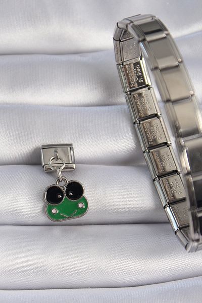 Skygo 316L Steel Silver Color Dangle Green Frog Figure Nomination Charm - Tj-Bc1071