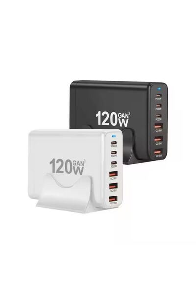 REDz Accessories Stație de alimentare G-B36 cu 6 porturi, 120W, USB + Tip-C, adaptor + cablu cu priză UE, albă