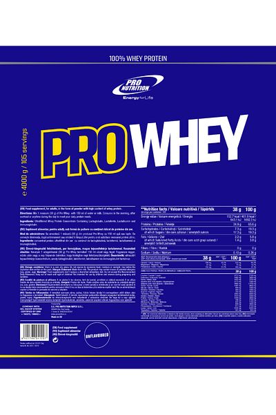 Pro Nutrition Whey protein concentrate without flavor and sweeteners, Pro Whey Natur 4000g