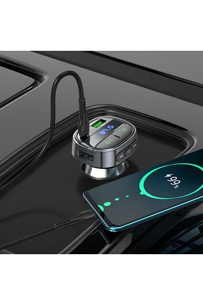 REDz Accessories Adaptor Modulator FM, Încărcare cu 2 Porturi, Hoco E70, 1 x USB + 1 x Tip-C Negru