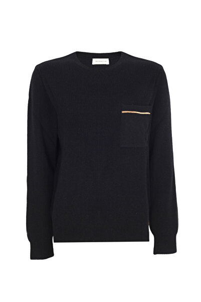 Perspective Knitwear Regular Fit Standard Size Fake Sleeve Crew Neck Black Sweater