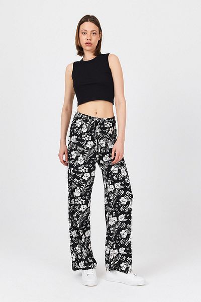 Rays Black Elastic Waist Patterned Trousers 4725A