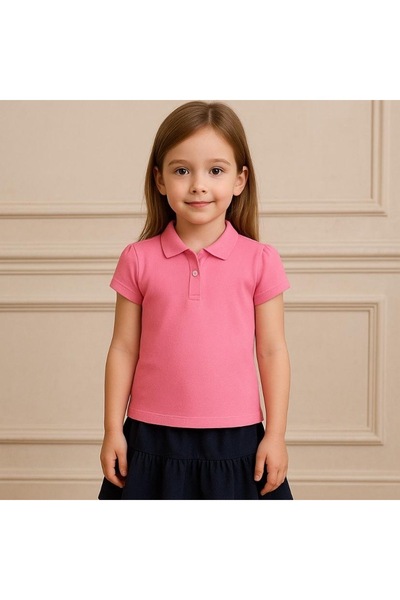 Mcrkids Tricou de școală pentru fete, cu gât polo, cu mânecă scurtă, roz deschis