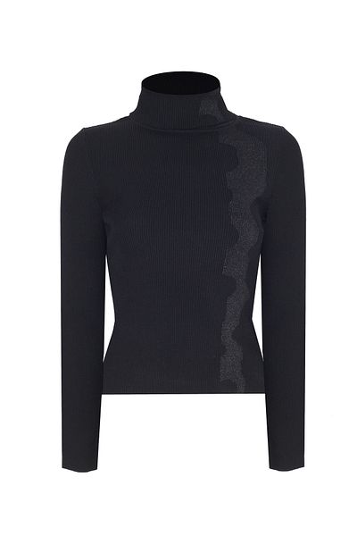 Perspective Tricotaj Slim Fit Mărime Standard Mâneci false Pulover negru cu gât roscat