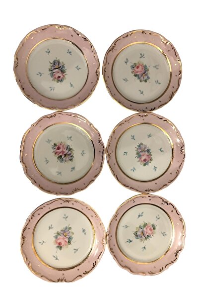 PORSELEN BUTİK 6 lı el dekorlu pasta takımı