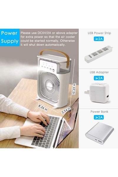MACON Portable Mini Air Conditioner Fan – 3 Speeds, 3 Spray Modes, 7-Color LED for Home & Travel