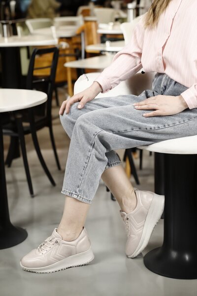 GÖNDERİ(R) Women's / Girls Gray Gum Genuine Leather Round Toe Padded Sole Lace Up Sport Women Sneaker 45088